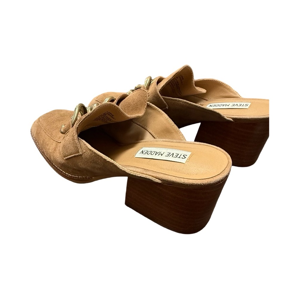 Steve Madden Brown Suede Mules with Gold Chain - Picture 7 of 12